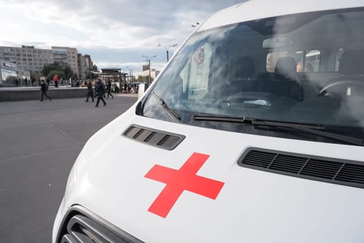 RUSSIA, MOSCOW - september 21, 2019.The ambulance Austrian Red Cross on the teachings of the Ministry of Emergency Situations of russia.