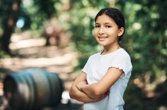 All set for summer camp. Portrait of a confident teenage girl having fun at summer camp