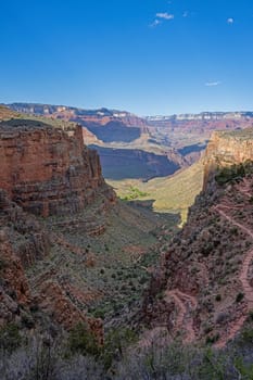 View from the Bright Angel Trail into the Grand Canyon in Arizona, United States