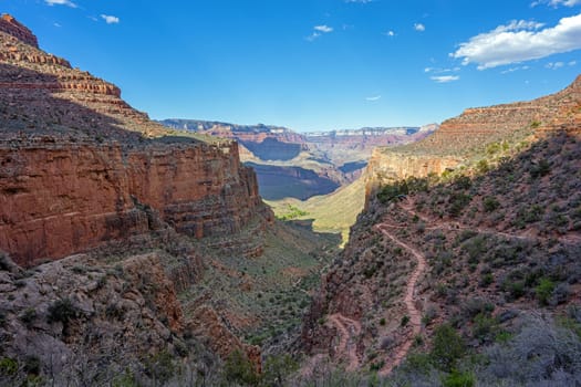 View from the south rim into the Grand Canyon in Arizona, United States