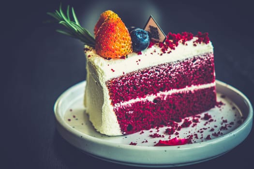 slice of Red velvet cake dessert food in cafe restruarant