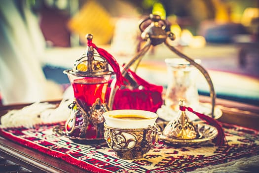 Turkish tea and sweets in decorative ware, candies