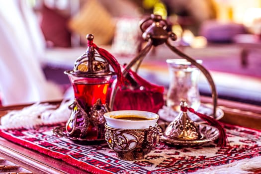 Turkish tea and sweets in decorative ware, candies