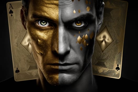 Golden Poker. Texas club poker, online casinos, playing cards, nightlife. Vegas Gambling industry, Casino market, virtual poker, chips, tokens dices tournament luxury deluxe.