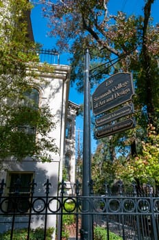 SAVANNAH, USA - DECEMBER 02, 2011: An informational sign that says "Savannah College of Art and Design" outside the college building