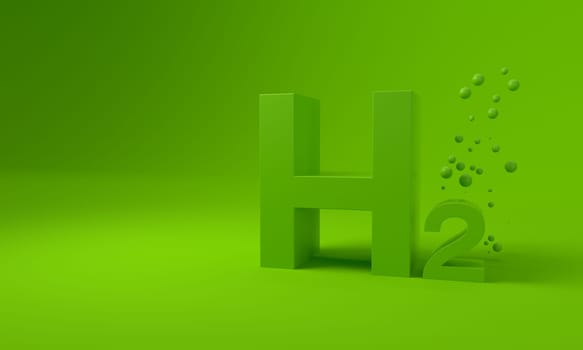 H2 formula on green background. 3D rendering.