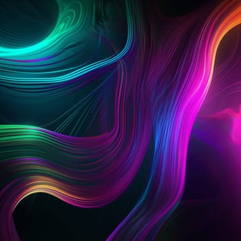 This abstract wallpaper features a series of soft, flowing lines, all rendered in neon colors. The lines overlap and blend together, creating a sense of depth and movement.