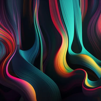 This abstract wallpaper features a series of soft, flowing lines, all rendered in neon colors. The lines overlap and blend together, creating a sense of depth and movement.