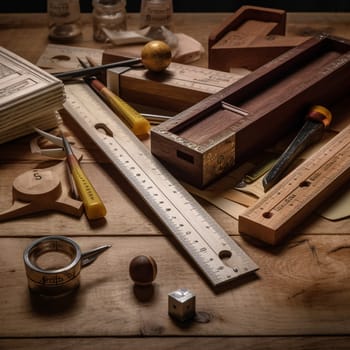 This measuring tools showcase image highlights the importance of measuring and precision in woodworking by showcasing different measuring tools such as rulers, calipers, and squares. The proper lighting and composition techniques emphasize the precision required in the woodworking process, showcasing the attention to detail and accuracy that is necessary for a successful woodworking project.