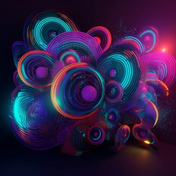This abstract wallpaper features a series of swirling, circular patterns, all rendered in neon colors. The circles overlap and blend together, creating a sense of movement and energy.