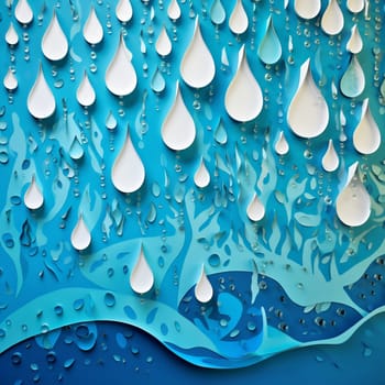 This image features a series of paper cutouts arranged in a flowing, organic pattern. The cutouts are in the shape of water droplets and are set against a backdrop of a vibrant blue ocean, emphasizing the importance of water conservation and protecting our planet's oceans. The overall effect is visually striking and informative, conveying an important message about the need to preserve our planet's natural resources and protect our environment.