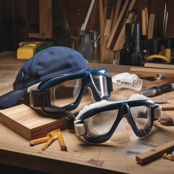 This woodworking safety equipment showcase image highlights the importance of safety in woodworking by showcasing different safety equipment such as goggles, masks, and earplugs. The proper lighting and composition techniques emphasize the importance of safety in the woodworking process, showcasing the necessary precautions that must be taken to protect oneself when working with wood.
