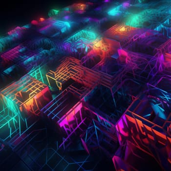 This abstract wallpaper features a series of intricate patterns, all rendered in neon colors. The patterns are arranged in a complex, geometric pattern, with the colors blending together in a smooth, fluid way.