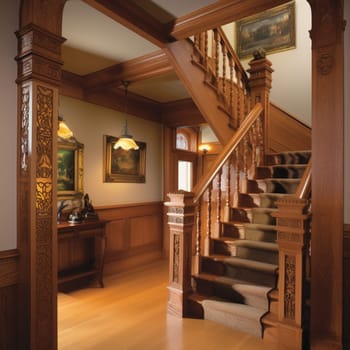 This woodworking in architectural elements showcase image highlights the importance of woodworking in creating wooden architectural elements, such as balusters, newel posts, and mantels. The proper lighting and composition techniques emphasize the intricate and ornate design of each element, showcasing the creativity and skill involved in crafting these essential parts of a building's architecture.