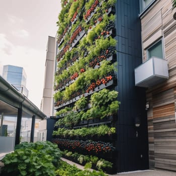 Experience the beauty and functionality of urban gardening with this vertical fruit garden growing up the side of a building. This garden is filled with juicy fruits like strawberries, raspberries, and blueberries, providing not only a visual spectacle but also delicious and nutritious produce.