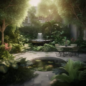 This image captures the importance of finding moments of peace and quiet in urban living, showing a tranquil garden oasis hidden away in the midst of a busy city. The garden is filled with lush plants and a calming water feature, providing a sense of serenity and calm in the midst of the hustle and bustle of the city. The image conveys the sense of renewal and refreshment that comes from connecting with nature, even in small and unexpected ways.