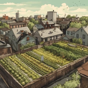 Experience the potential for sustainability in the city with this image of a rooftop farm that encourages community members to participate in a composting program. By bringing their food scraps and other organic waste, they contribute to a closed-loop system that promotes circular economies and reduces waste. The image showcases the beauty of urban farming and the importance of community involvement in promoting sustainable practices.