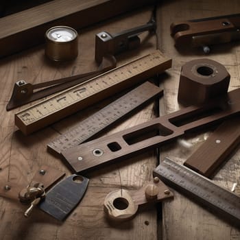 This measuring tools showcase image highlights the importance of measuring and precision in woodworking by showcasing different measuring tools such as rulers, calipers, and squares. The proper lighting and composition techniques emphasize the precision required in the woodworking process, showcasing the attention to detail and accuracy that is necessary for a successful woodworking project.
