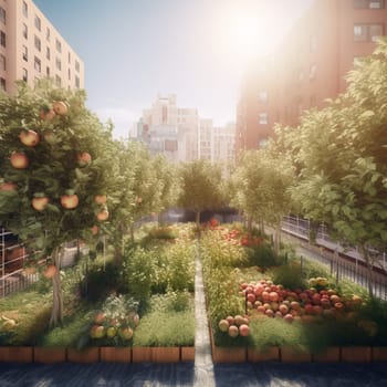 This image captures the sense of abundance and sustainability that comes from an orchard growing in the heart of the city, filled with fruit trees bursting with apples, pears, and other delicious fruits. The orchard is a testament to the possibilities of growing your own food in the city, and the image conveys the sense of pride and satisfaction that comes from harvesting your own fruit in an urban environment.