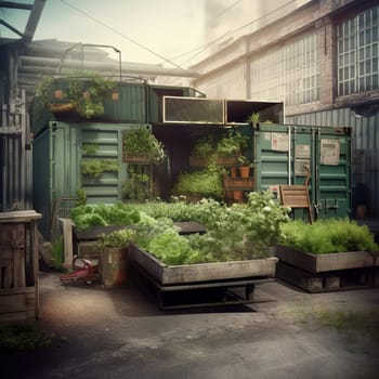 This image captures the resourcefulness and creativity of urban farming practices, showing a garden growing in an unusual space, like an abandoned parking lot or an old shipping container. The garden is a testament to the power of repurposing and finding new uses for old spaces, and the image conveys the sense of innovation and possibility that comes from growing plants in unconventional environments.