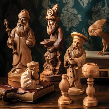 This wood carving in decorative objects showcase image highlights the importance of wood carving in creating decorative objects by showcasing different types of carved wooden figurines, ornaments, and statues. The proper lighting and composition techniques emphasize the unique shapes and textures of each piece, showcasing the creativity and skill involved in carving wood into beautiful works of art.