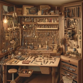 See the complexity of the woodworking process with this image showcasing a variety of tools and materials arranged in an aesthetically pleasing and organized manner. Get a glimpse of the range of equipment used in woodworking.