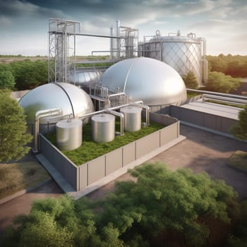 Experience the renewable nature of waste-to-energy technology with this image of a biogas plant featuring fermentation tanks and generators. The fermentation tanks break down organic waste to produce biogas, which is then used to generate clean, renewable energy. This technology helps to reduce waste while also promoting sustainability.