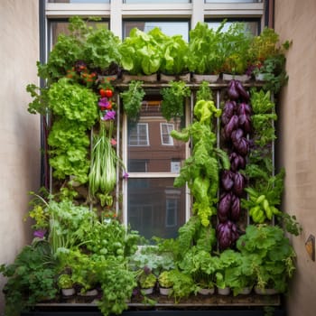 This image captures the sense of innovation and creativity that comes from growing a garden vertically up the side of a building on a bustling city street. The garden is filled with vibrant plants and flowers that thrive in the urban environment. The image conveys the sense of beauty and possibility that comes from seeing something unexpected and unconventional growing in the heart of the city.