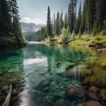 This image depicts a pristine lake or river surrounded by untouched wilderness. It emphasizes the need to protect our natural water sources and preserve their beauty for future generations. Natural water sources are vital for human and ecological health, and they provide critical habitats for diverse plant and animal life. However, human activities such as pollution, climate change, and overuse have put these valuable resources at risk. This image represents the awe-inspiring beauty of natural water sources and the importance of protecting them for the benefit of current and future generations.