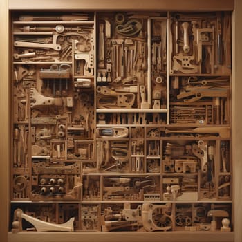 See the complexity of the woodworking process with this image showcasing a variety of tools and materials arranged in an aesthetically pleasing and organized manner. Get a glimpse of the range of equipment used in woodworking.