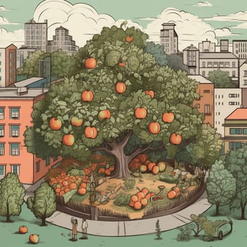 This image captures the sense of abundance and sustainability that comes from an orchard growing in the heart of the city, filled with fruit trees bursting with apples, pears, and other delicious fruits. The orchard is a testament to the possibilities of growing your own food in the city, and the image conveys the sense of pride and satisfaction that comes from harvesting your own fruit in an urban environment.