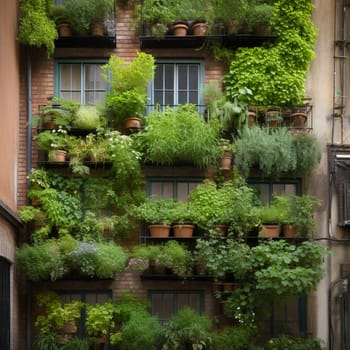 This image captures the sense of innovation and creativity that comes from growing a garden vertically up the side of a building on a bustling city street. The garden is filled with vibrant plants and flowers that thrive in the urban environment. The image conveys the sense of beauty and possibility that comes from seeing something unexpected and unconventional growing in the heart of the city.