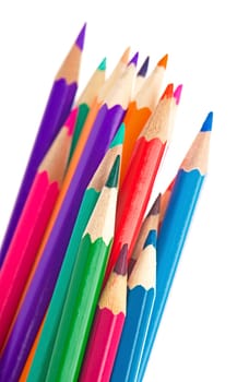 Colour pencils isolated on white background close up