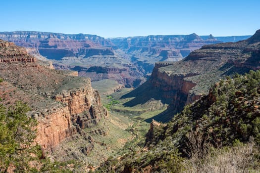 View from the south rim into the famous Grand Canyon in the United States