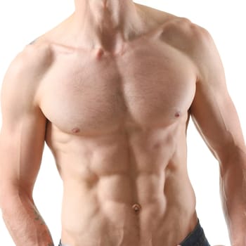 Strong male press thanks to diet and constant training