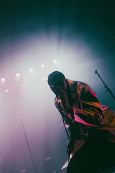 MELBOURNE, AUSTRALIA - MAY 5: Australian rap artist Kwame supports Holy Holy on their 'Messed Up' national tour at The Northcote Theatre on May 5 2023 in Melbourne, Australia