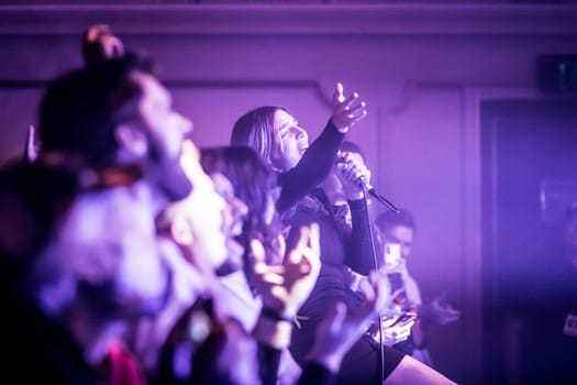 MELBOURNE, AUSTRALIA - MAY 5: Clews on stage with Australian music group Holy Holy as they perform their 'Messed Up' national tour at The Northcote Theatre on May 5 2023 in Melbourne, Australia