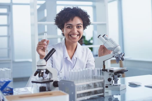 Medical Research Laboratory. Female Scientist Working with Micro