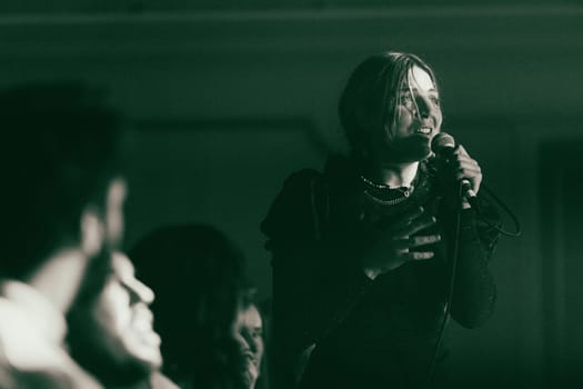 MELBOURNE, AUSTRALIA - MAY 5: Clews on stage with Australian music group Holy Holy as they perform their 'Messed Up' national tour at The Northcote Theatre on May 5 2023 in Melbourne, Australia