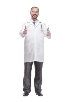 full-length. Mature male doctor. isolated on a white background.