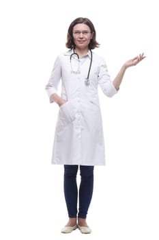 Mature female doctor with stethoscope. isolated on a white background.