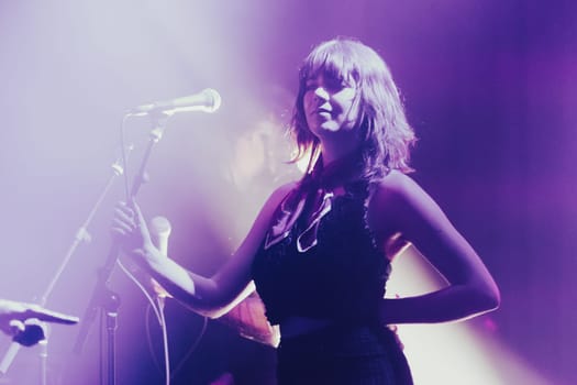 MELBOURNE, AUSTRALIA - MAY 5: Clews on stage with Australian music group Holy Holy as they perform their 'Messed Up' national tour at The Northcote Theatre on May 5 2023 in Melbourne, Australia
