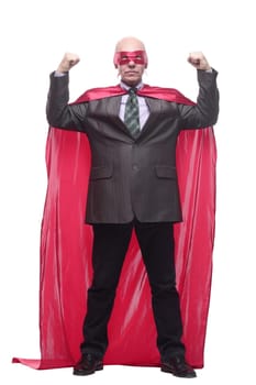 business man in a superhero mask and Cape. isolated on a white background.