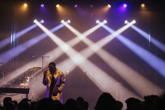 MELBOURNE, AUSTRALIA - MAY 5: Australian rap artist Kwame supports Holy Holy on their 'Messed Up' national tour at The Northcote Theatre on May 5 2023 in Melbourne, Australia