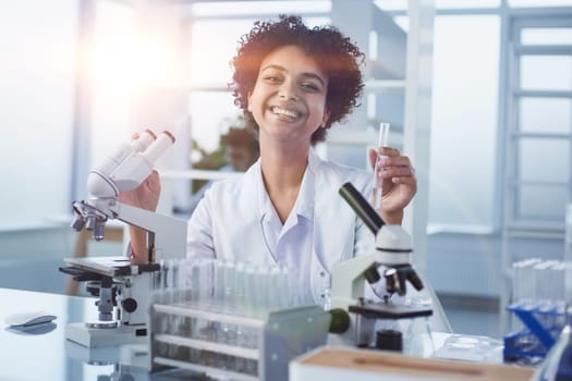 Medical Research Laboratory. Female Scientist Working with Micro