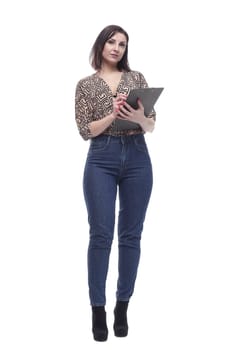 in full growth. Executive young woman with clipboard. isolated on a white background.