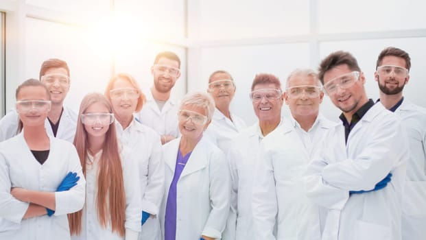 close up. a large group of medical researchers standing together. photo with a copy-space.