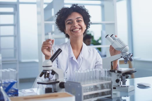 Medical Research Laboratory. Female Scientist Working with Micro