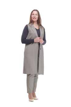 in full growth. elegant woman in a pantsuit.isolated on a white background.