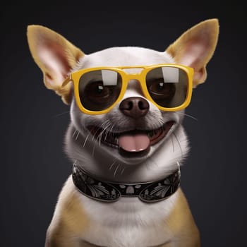 dog portrait eyeglass sunglasses funny animal cute yellow pedigree collar canine doggy student happy puppy chihuahua adorable glasses background pet friend. Generative AI.